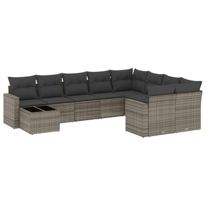 Set Divano da Giardino 10 pz con Cuscini Grigio in Polyrattan - homemem39