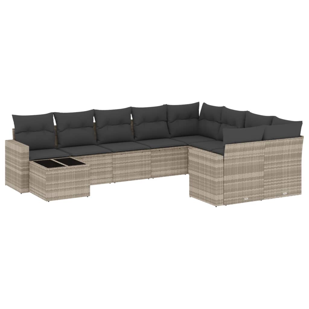 Set Divano Giardino 10 pz con Cuscini Grigio Chiaro Polyrattan - homemem39