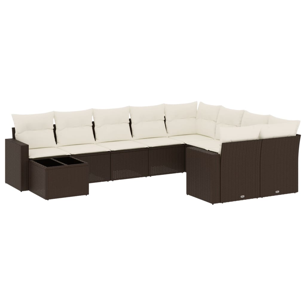 Set Divani da Giardino 10pz con Cuscini in Polyrattan Marrone - homemem39