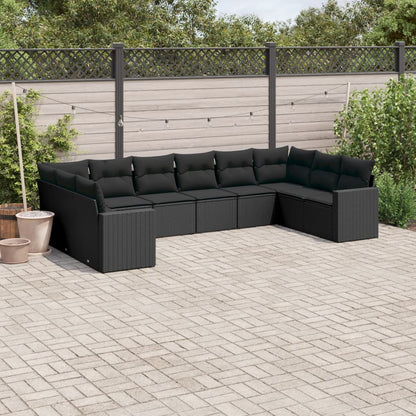 Set Divani da Giardino 10pz con Cuscini in Polyrattan Nero - homemem39