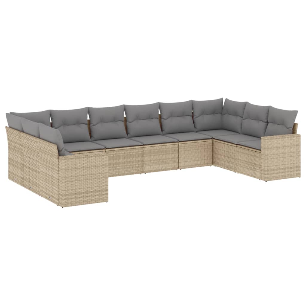 Set Divano da Giardino 10 pz con Cuscini Beige in Polyrattan - homemem39