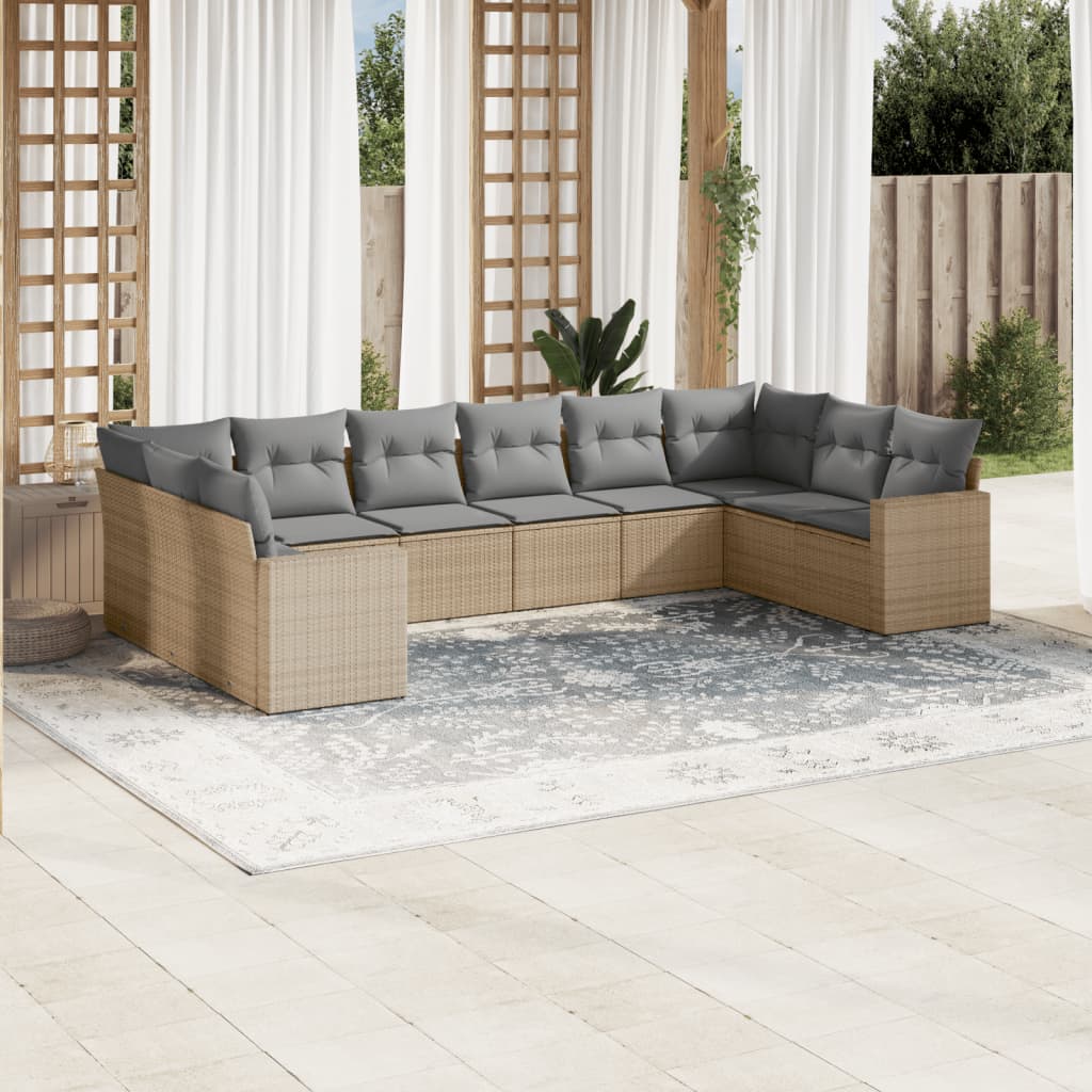 Set Divano da Giardino 10 pz con Cuscini Beige in Polyrattan - homemem39