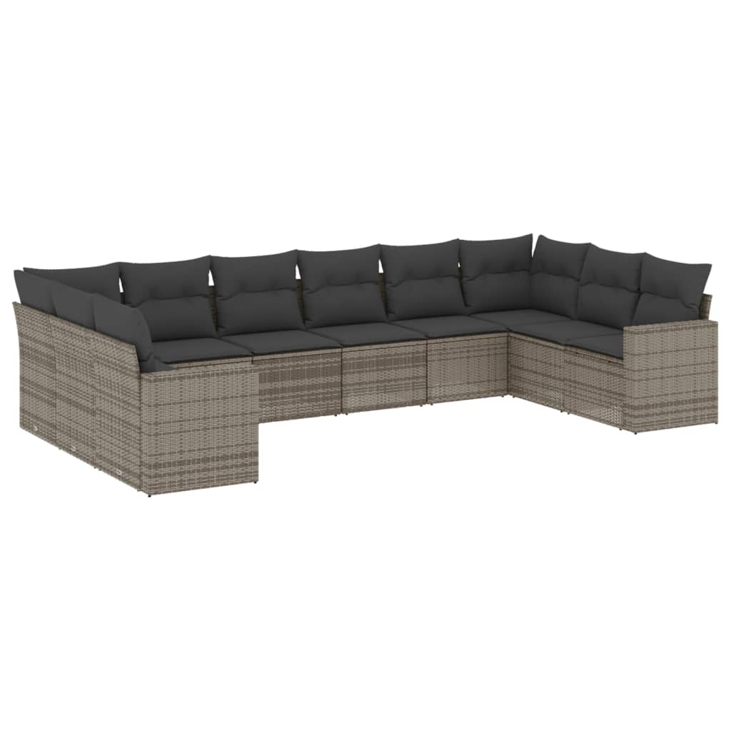 Set Divano da Giardino 10 pz con Cuscini Grigio in Polyrattan - homemem39