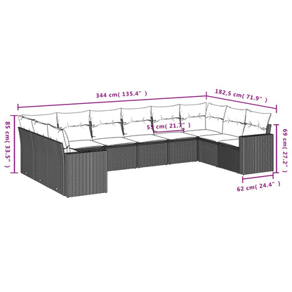 Set Divano da Giardino 10 pz con Cuscini Grigio in Polyrattan - homemem39