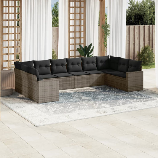 Set Divano da Giardino 10 pz con Cuscini Grigio in Polyrattan - homemem39