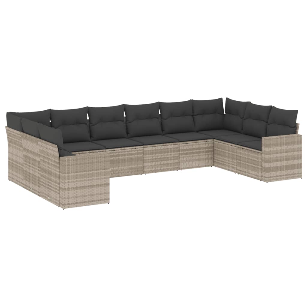 Set Divano Giardino 10 pz con Cuscini Grigio Chiaro Polyrattan