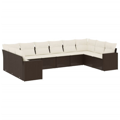 Set Divani da Giardino 10pz con Cuscini in Polyrattan Marrone - homemem39