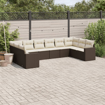 Set Divani da Giardino 10pz con Cuscini in Polyrattan Marrone - homemem39