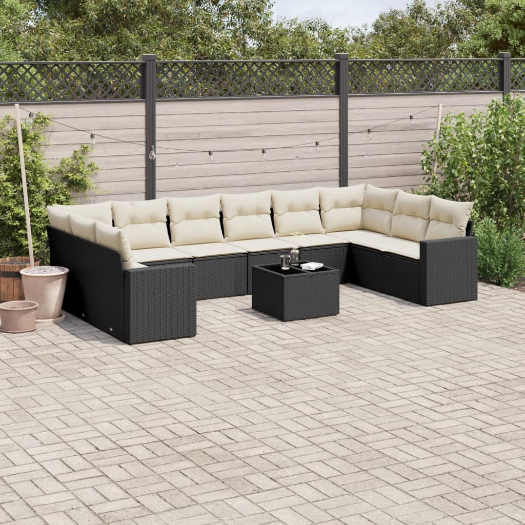 Set Divani da Giardino 11 pz con Cuscini in Polyrattan Nero - homemem39