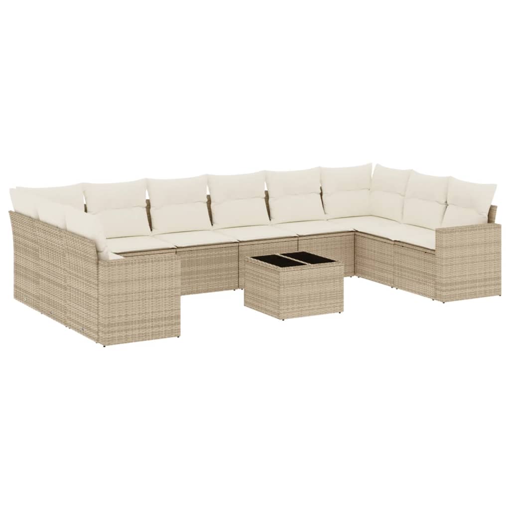 Set Divani da Giardino 11 pz con Cuscini Beige in Polyrattan - homemem39