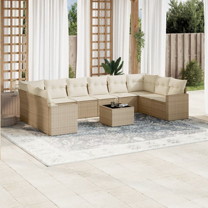 Set Divani da Giardino 11 pz con Cuscini Beige in Polyrattan - homemem39