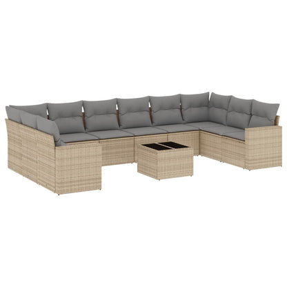 Set Divani da Giardino 11 pz con Cuscini Beige in Polyrattan - homemem39