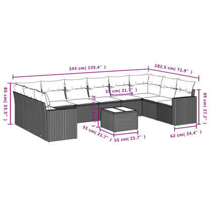 Set Divani da Giardino 11 pz con Cuscini in Polyrattan Grigio - homemem39