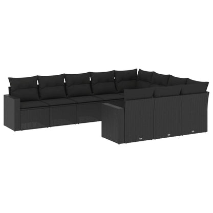 Set Divani da Giardino 10pz con Cuscini in Polyrattan Nero - homemem39