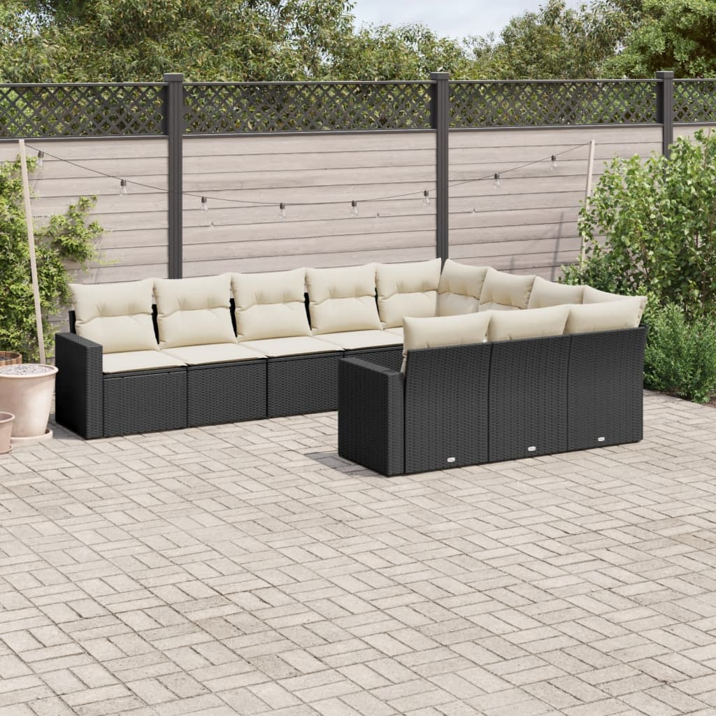 Set Divani da Giardino 10pz con Cuscini in Polyrattan Nero - homemem39