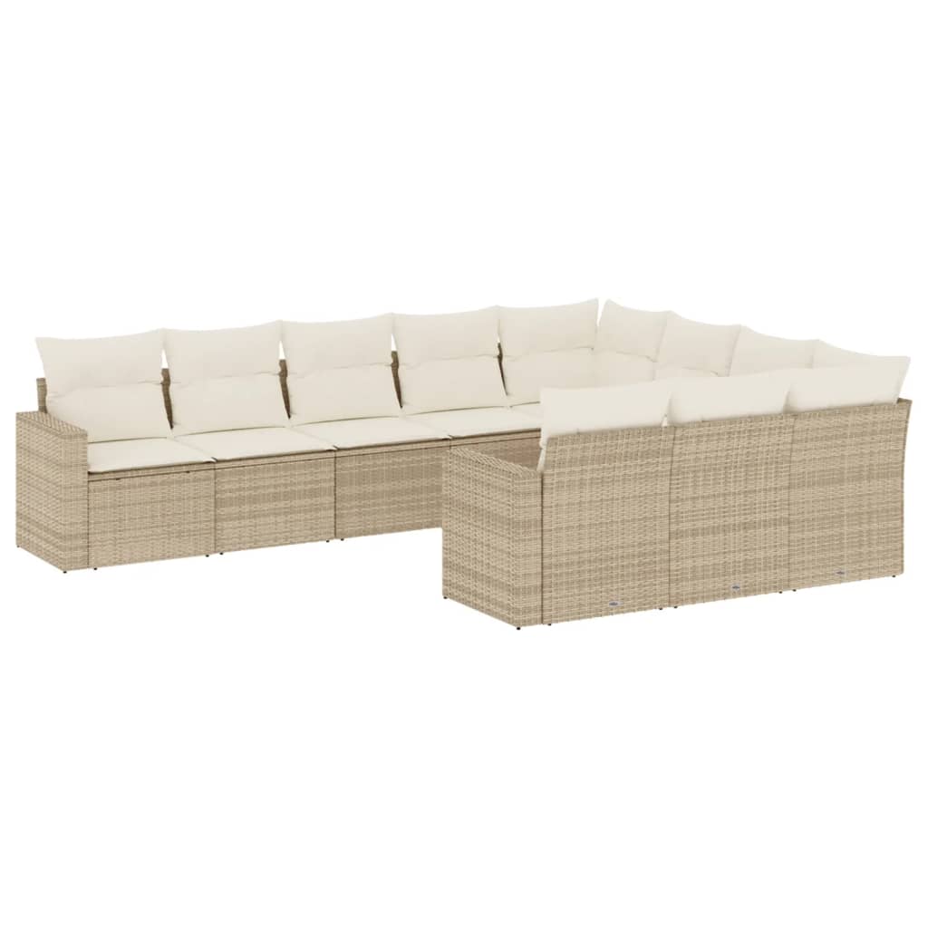 Set Divano da Giardino 10 pz con Cuscini Beige in Polyrattan - homemem39