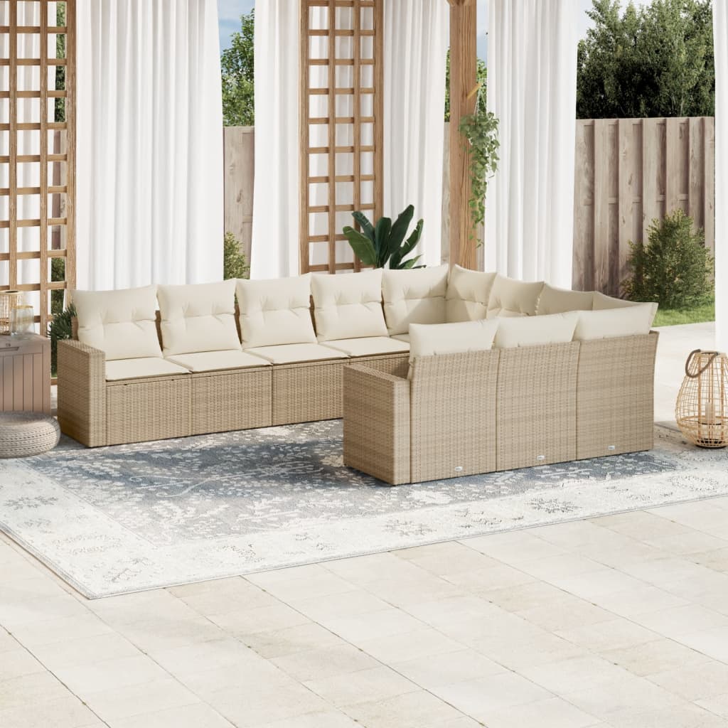 Set Divano da Giardino 10 pz con Cuscini Beige in Polyrattan - homemem39