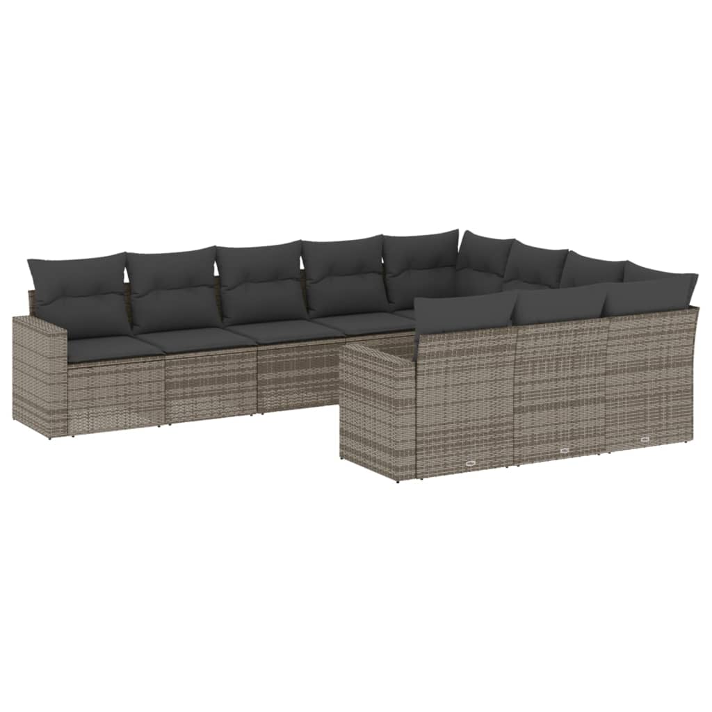 Set Divano da Giardino 10 pz con Cuscini Grigio in Polyrattan - homemem39