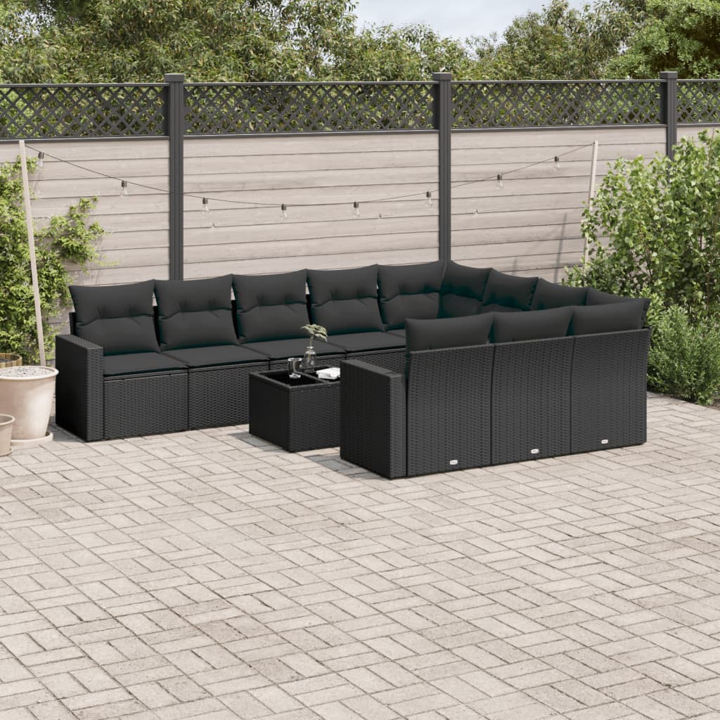 Set Divani da Giardino 11 pz con Cuscini in Polyrattan Nero - homemem39