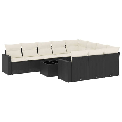 Set Divani da Giardino 11 pz con Cuscini in Polyrattan Nero - homemem39