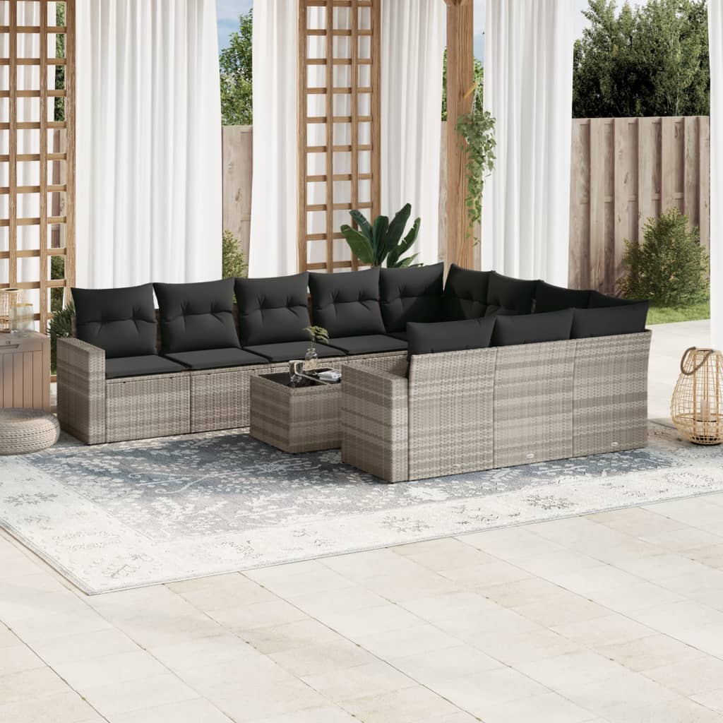 Set Divani da Giardino 11 pz con Cuscini in Polyrattan Grigio - homemem39