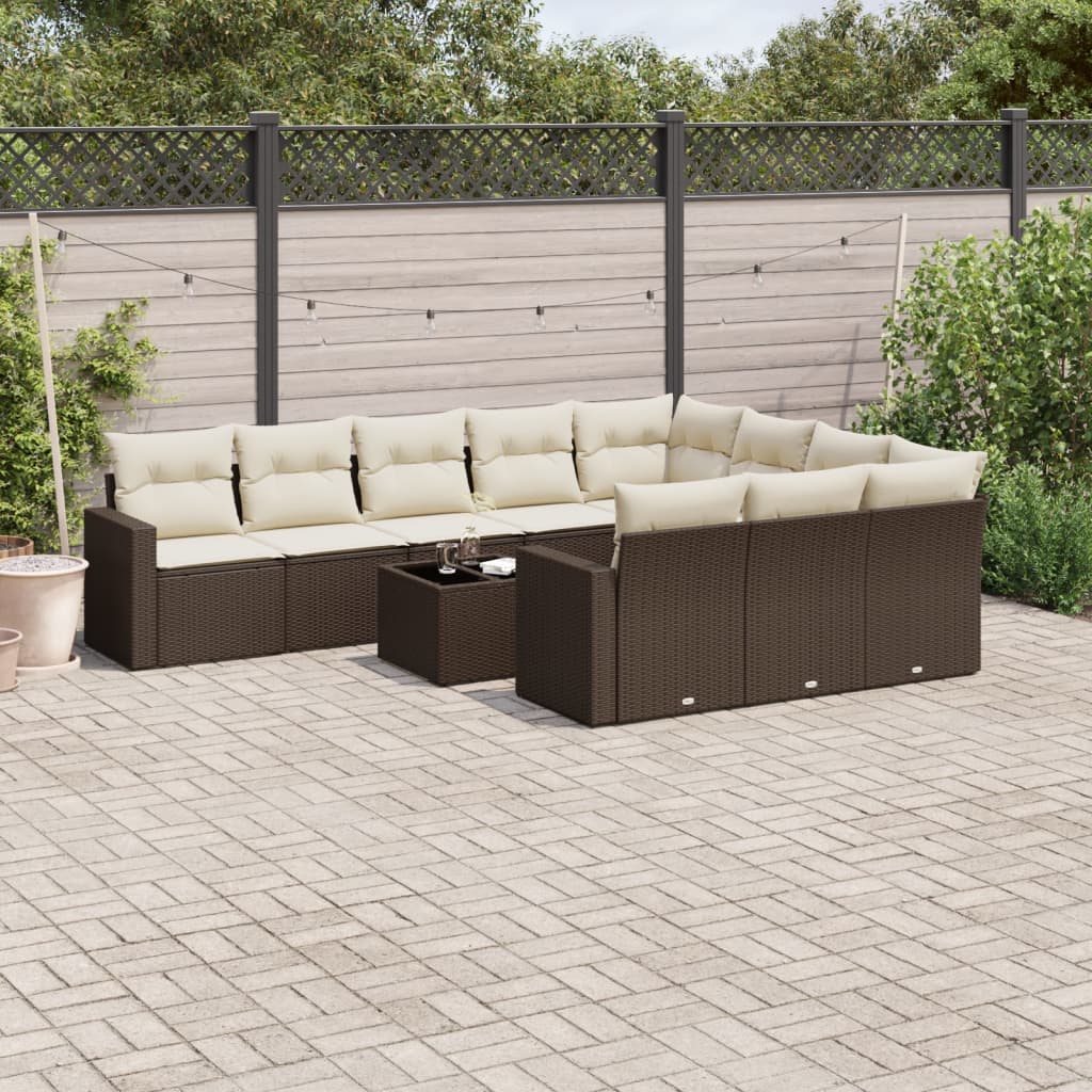 Set Divani da Giardino 11 pz con Cuscini Polyrattan Marrone