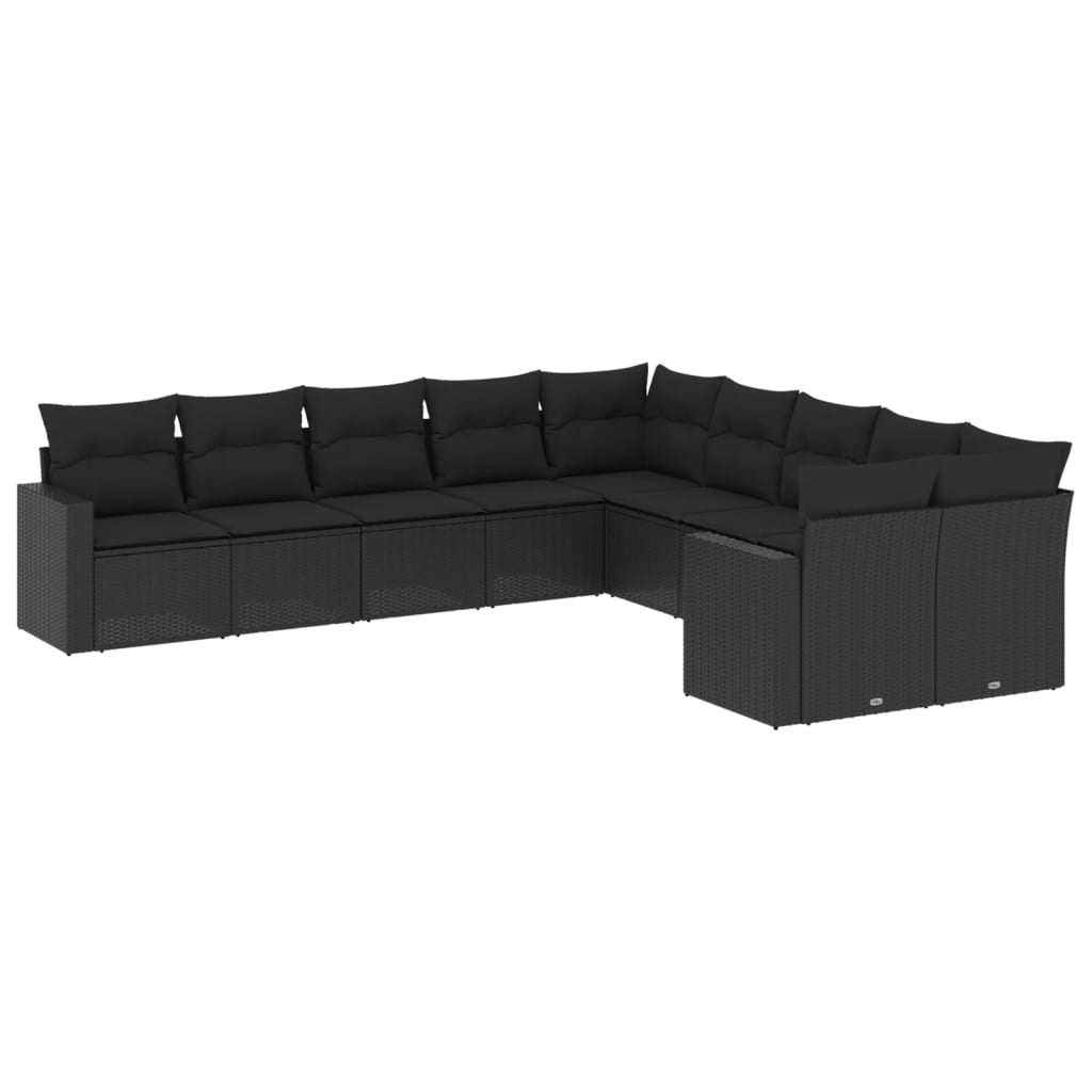 Set Divani da Giardino 10pz con Cuscini in Polyrattan Nero - homemem39