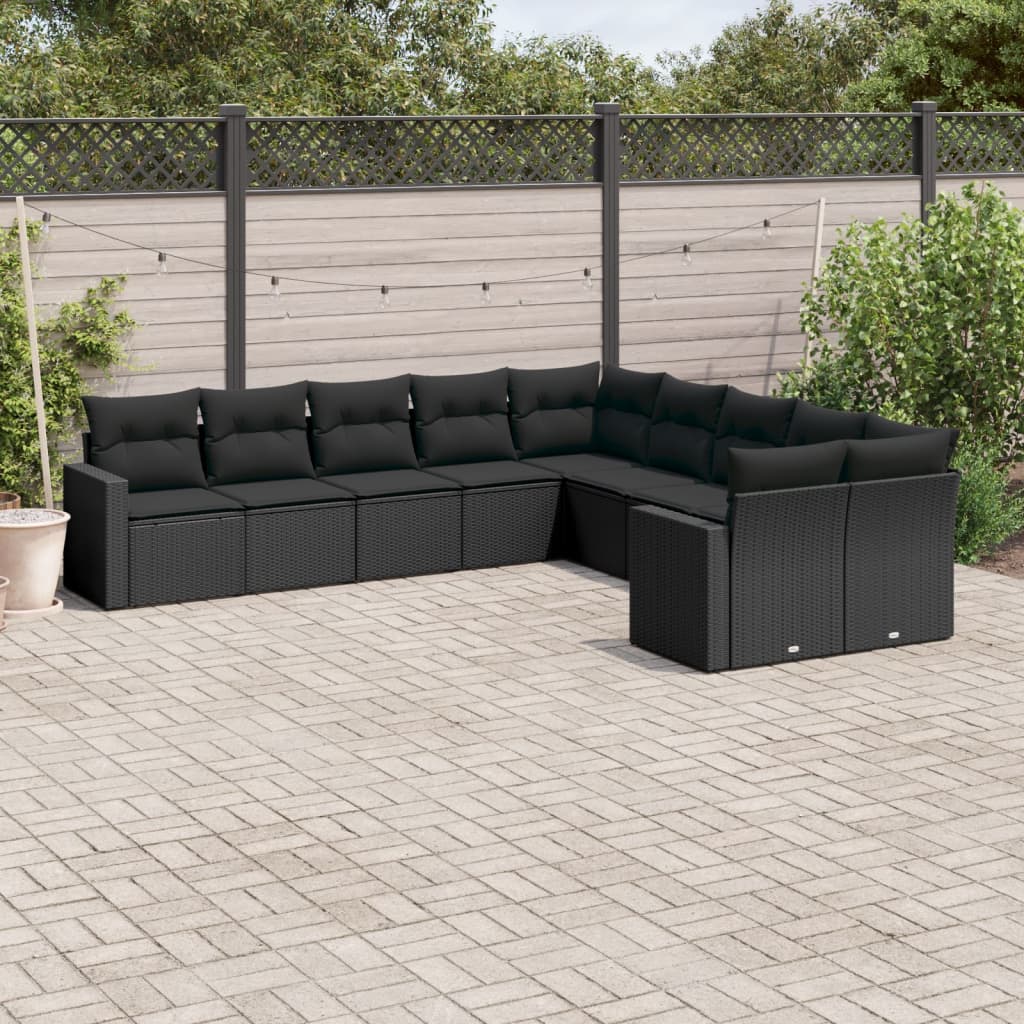 Set Divani da Giardino 10pz con Cuscini in Polyrattan Nero - homemem39