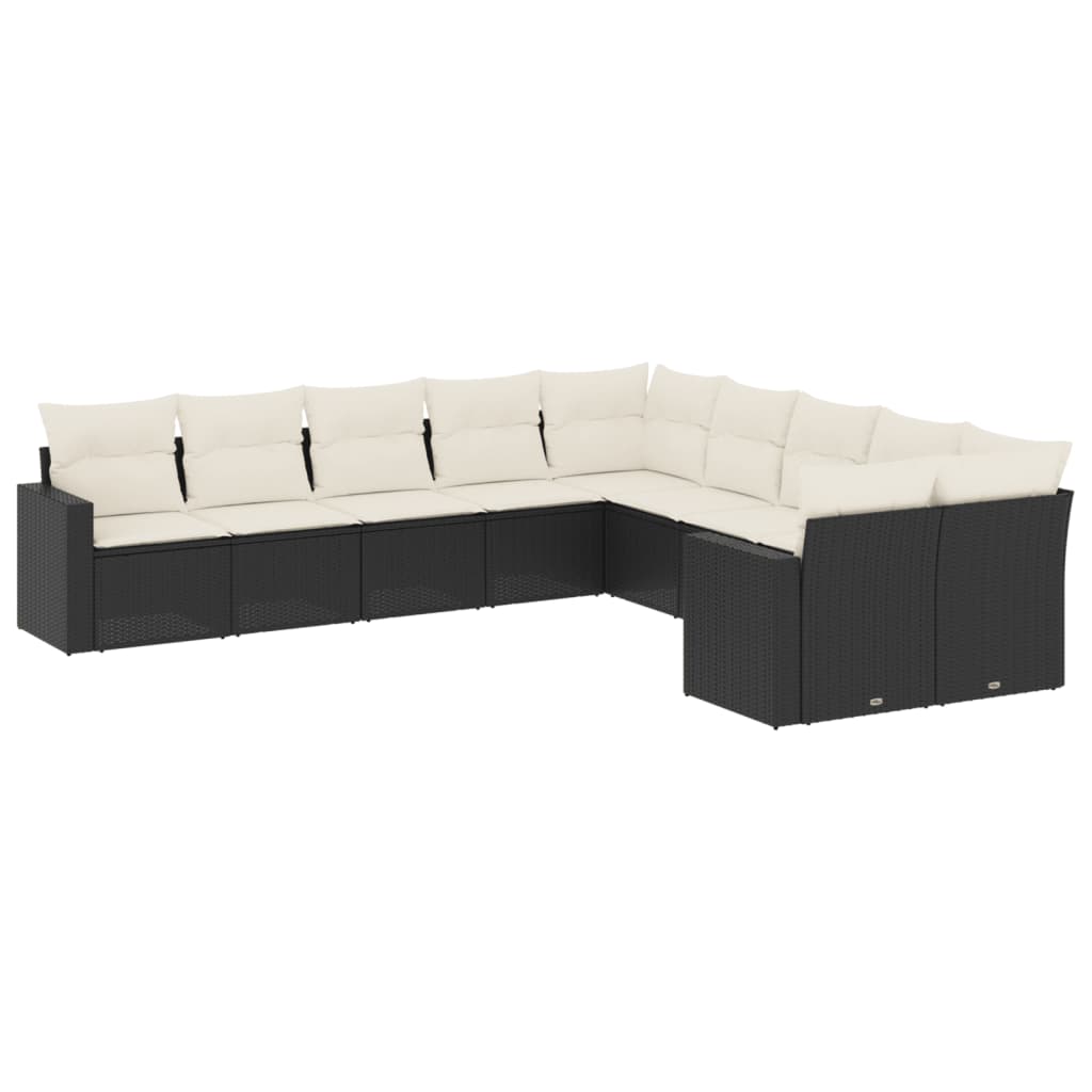 Set Divani da Giardino 10pz con Cuscini in Polyrattan Nero - homemem39