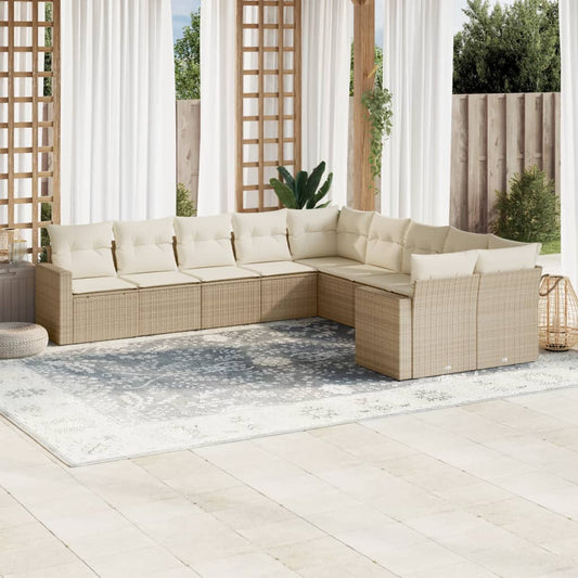 Set Divano da Giardino 10 pz con Cuscini Beige in Polyrattan - homemem39