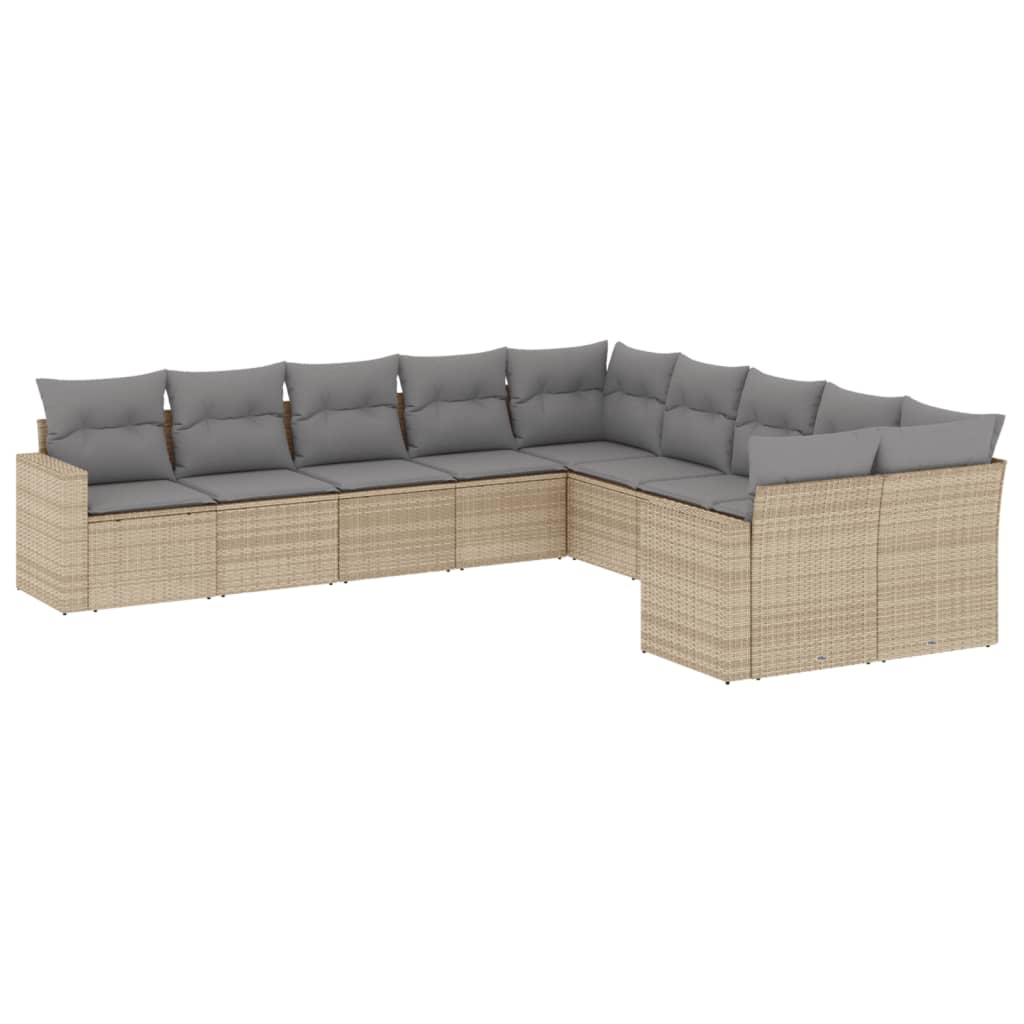 Set Divano da Giardino 10 pz con Cuscini Beige in Polyrattan - homemem39