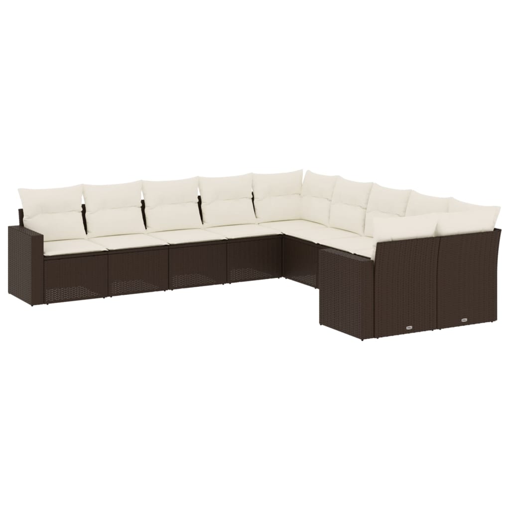 Set Divani da Giardino 10pz con Cuscini in Polyrattan Marrone - homemem39