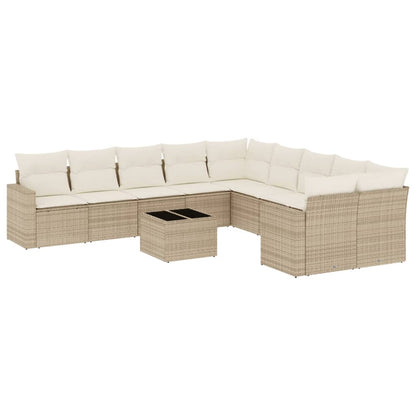 Set Divani da Giardino 11 pz con Cuscini Beige in Polyrattan - homemem39