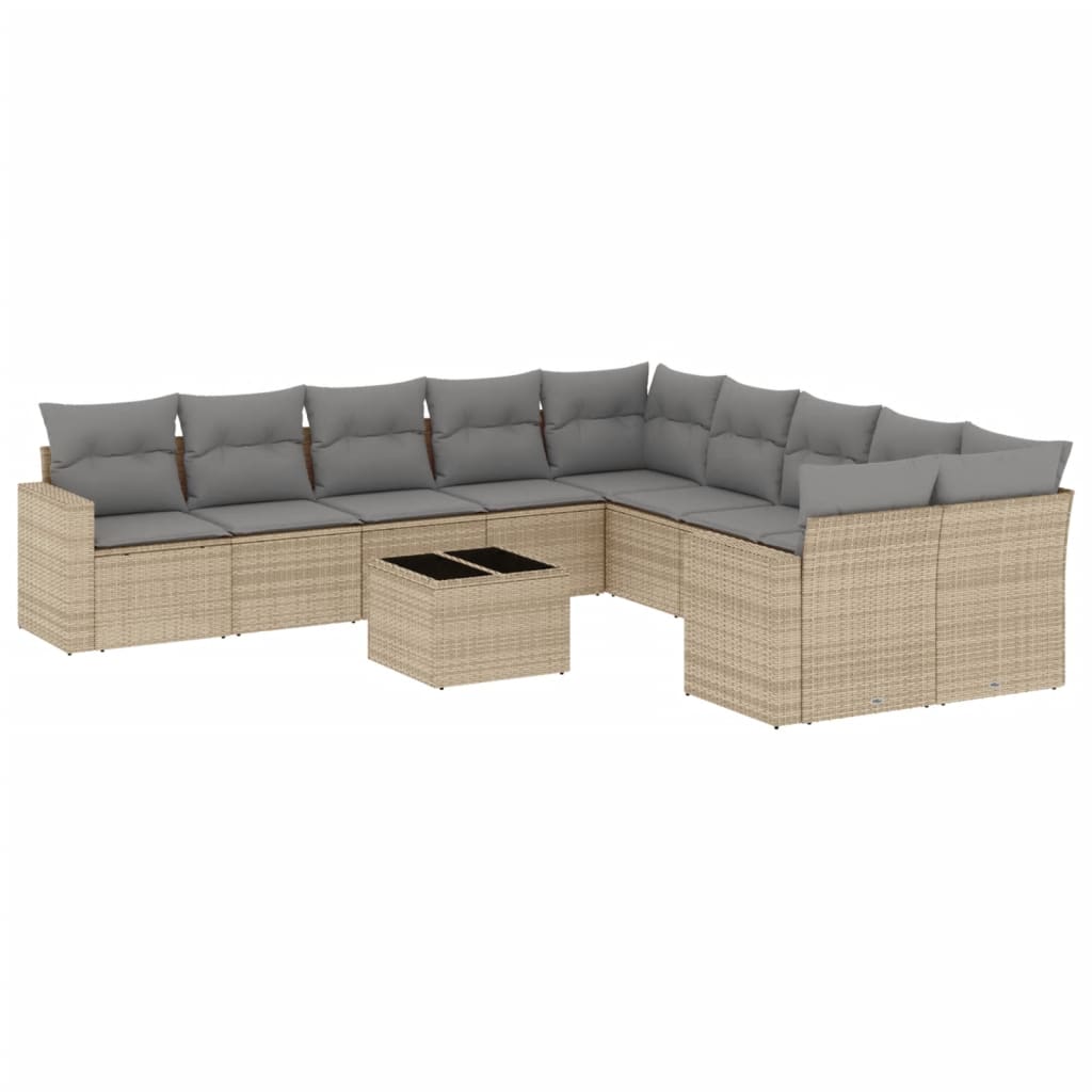 Set Divani da Giardino 11 pz con Cuscini Beige in Polyrattan - homemem39