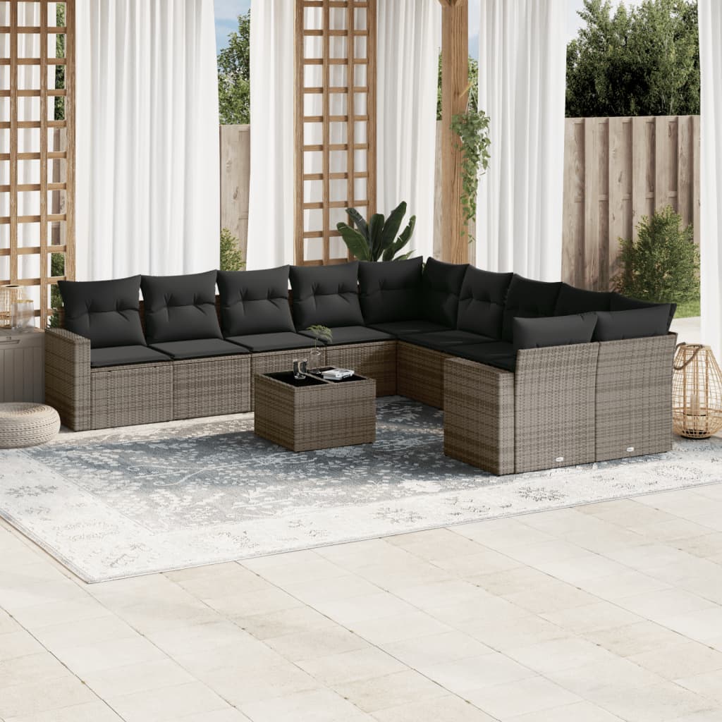 Set Divani da Giardino 11 pz con Cuscini in Polyrattan Grigio - homemem39