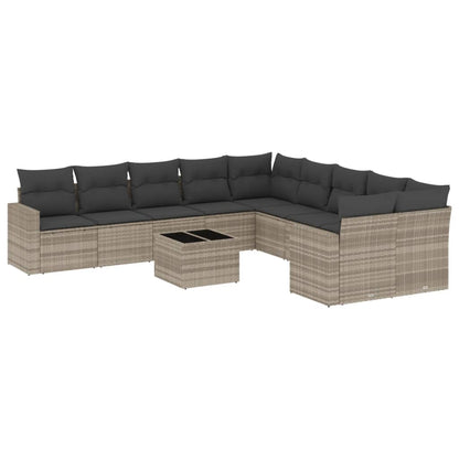 Set Divani da Giardino 11 pz con Cuscini in Polyrattan Grigio