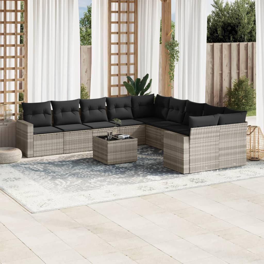 Set Divani da Giardino 11 pz con Cuscini in Polyrattan Grigio - homemem39