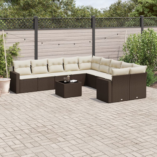 Set Divani da Giardino 11 pz con Cuscini Polyrattan Marrone