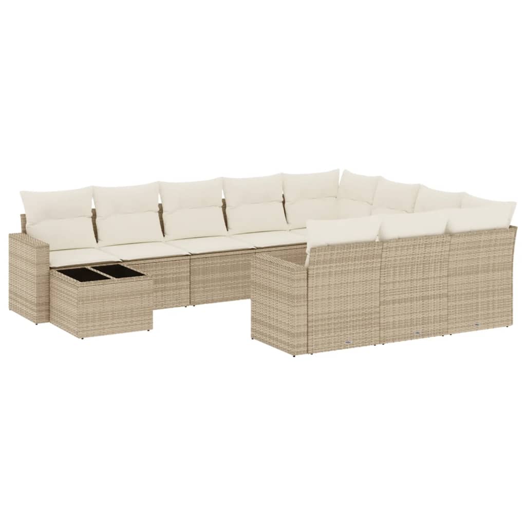 Set Divani da Giardino 11 pz con Cuscini Beige in Polyrattan - homemem39