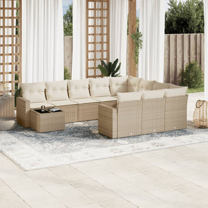 Set Divani da Giardino 11 pz con Cuscini Beige in Polyrattan - homemem39