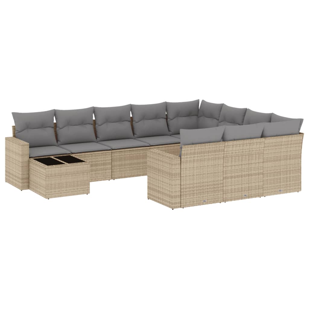 Set Divani da Giardino 11 pz con Cuscini Beige in Polyrattan - homemem39