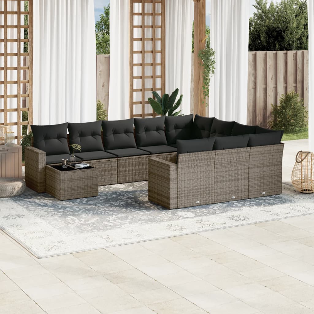 Set Divani da Giardino 11 pz con Cuscini in Polyrattan Grigio - homemem39