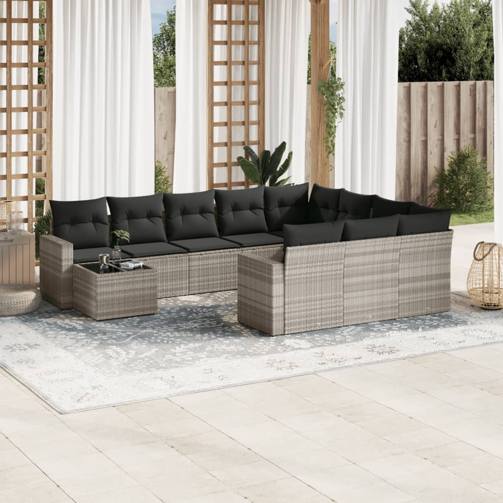 Set Divani da Giardino 11 pz con Cuscini in Polyrattan Grigio - homemem39