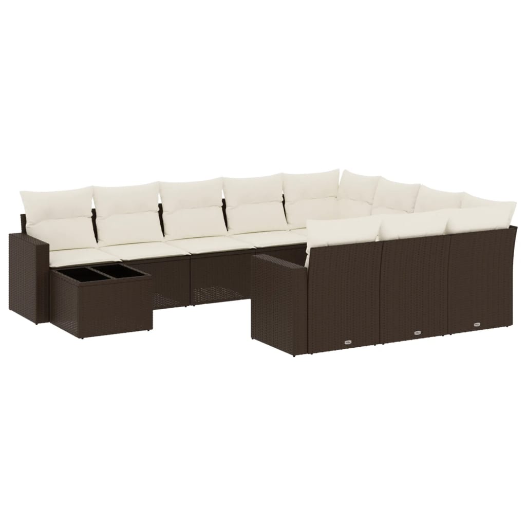 Set Divani da Giardino 11 pz con Cuscini Polyrattan Marrone