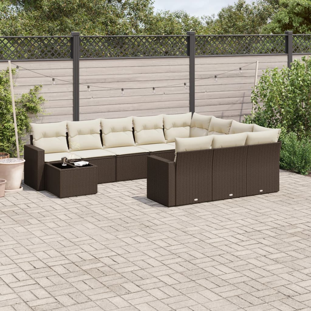 Set Divani da Giardino 11 pz con Cuscini Polyrattan Marrone