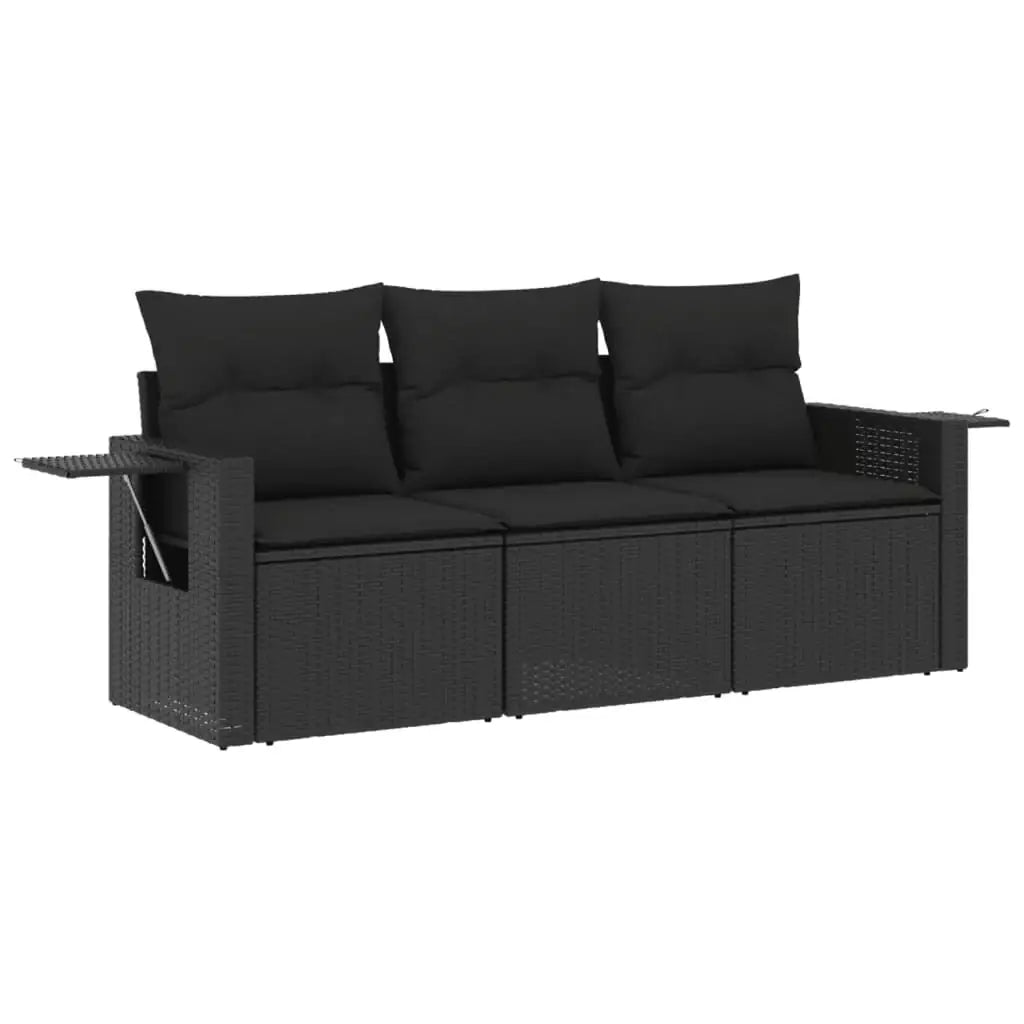 Set Divani da Giardino 3 pz con Cuscini in Polyrattan Nero - homemem39