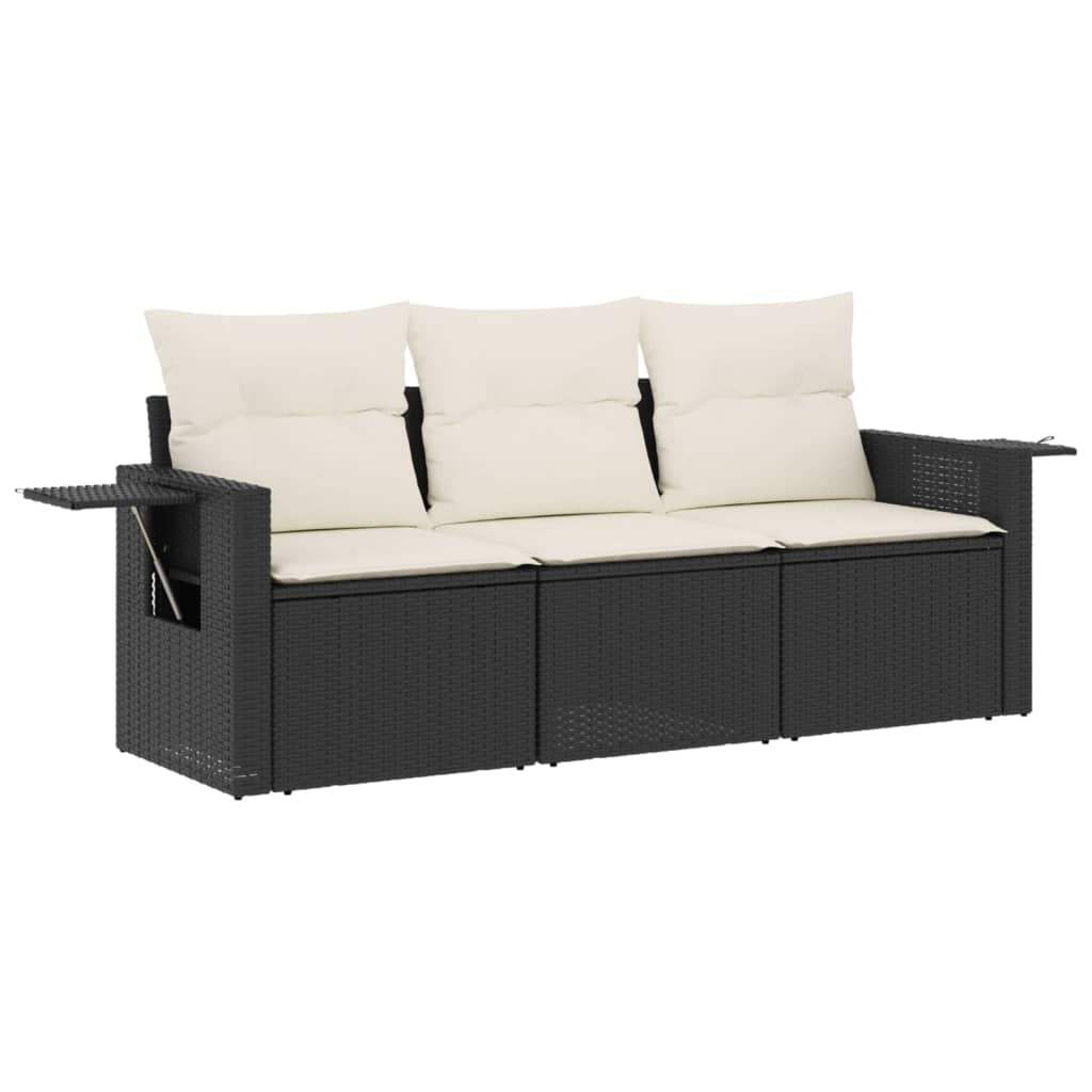 Set Divani da Giardino 3 pz con Cuscini in Polyrattan Nero - homemem39