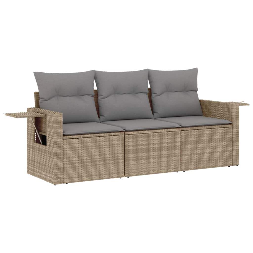 Set Divano da Giardino 3 pz con Cuscini Beige in Polyrattan - homemem39