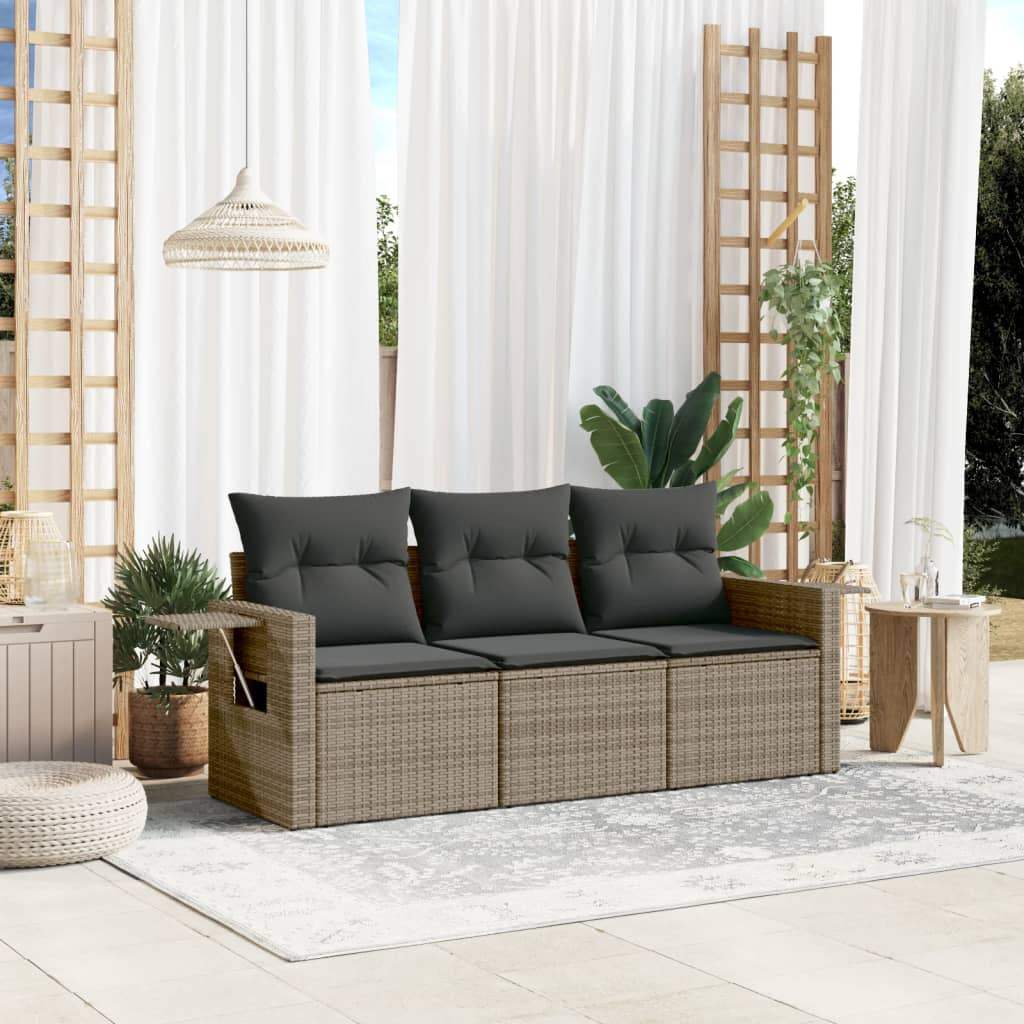 Set Divani da Giardino 3 pz con Cuscini Grigio in Polyrattan - homemem39