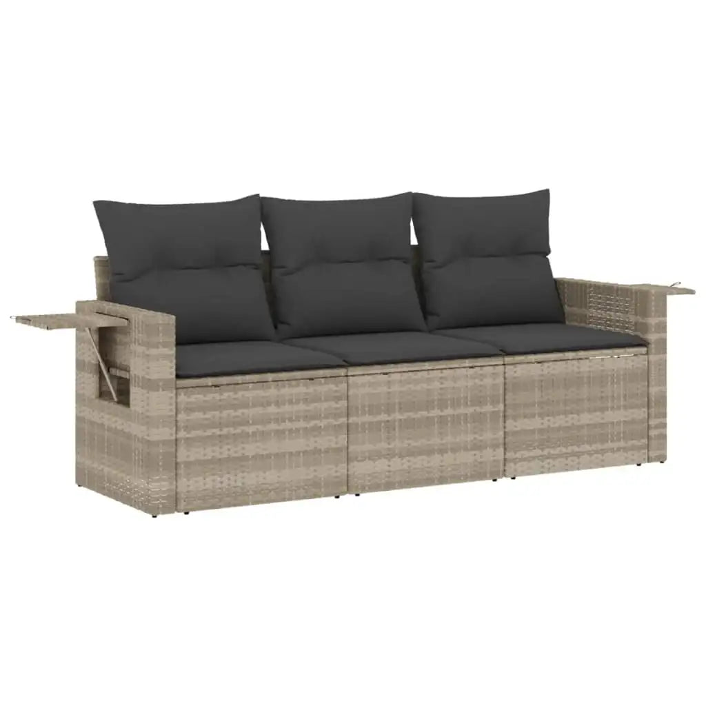 Set Divano da Giardino 3pz con Cuscini Grigio Chiaro Polyrattan - homemem39